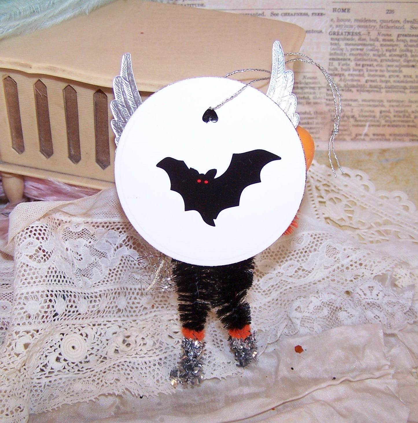 Vintage Look Mixed Media Halloween Ornament - Silver Angel Trick or Treater