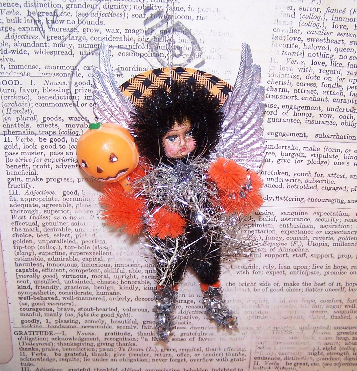 Vintage Look Mixed Media Halloween Ornament - Silver Angel Trick or Treater