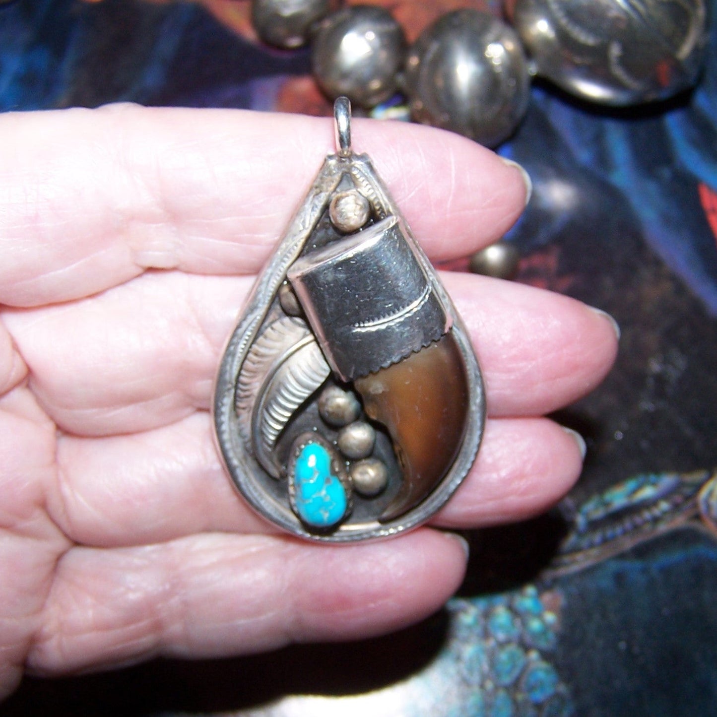 Vintage Unsigned Navajo Native American Sterling Silver Turquoise Pendant