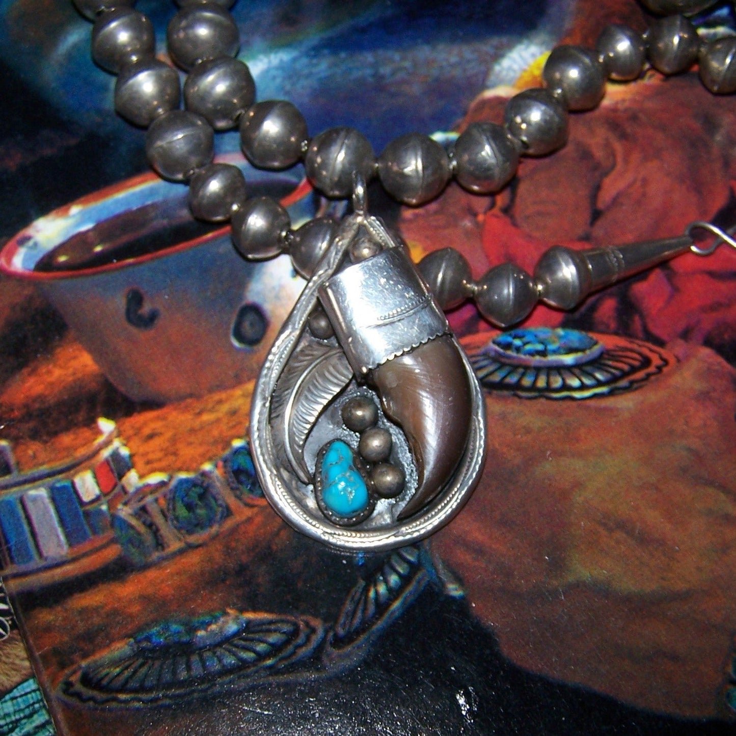 Vintage Unsigned Navajo Native American Sterling Silver Turquoise Pendant