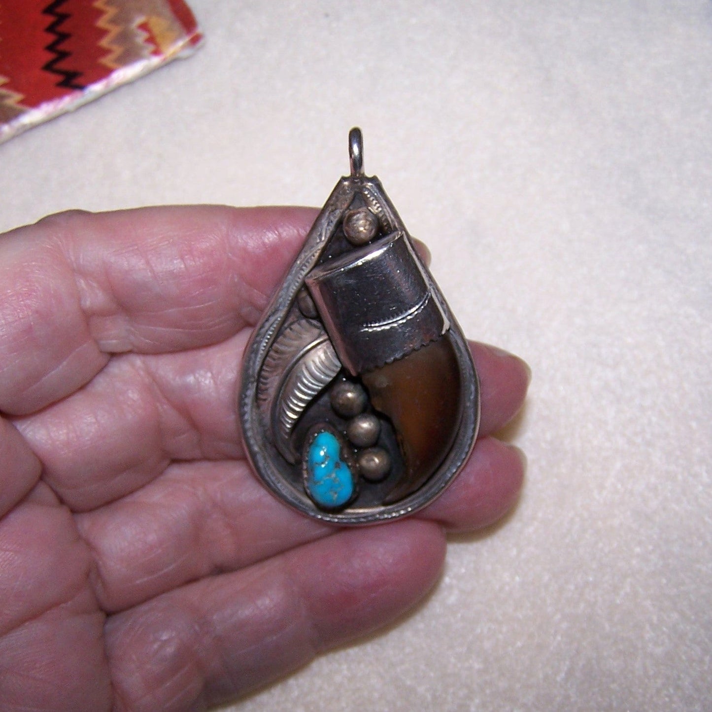 Vintage Unsigned Navajo Native American Sterling Silver Turquoise Pendant