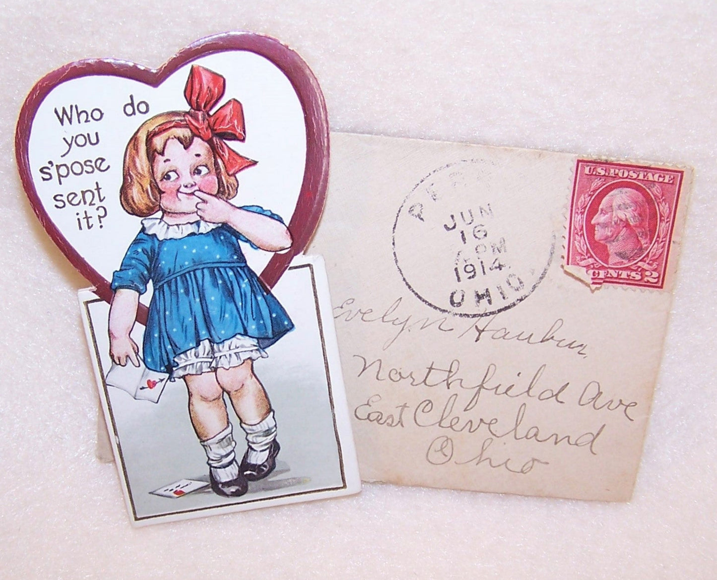 Antique Paper Valentines Day Card with Original Envelope | Little Girl