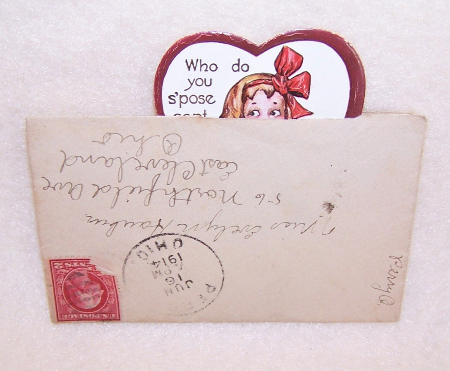 Antique Paper Valentines Day Card with Original Envelope | Little Girl