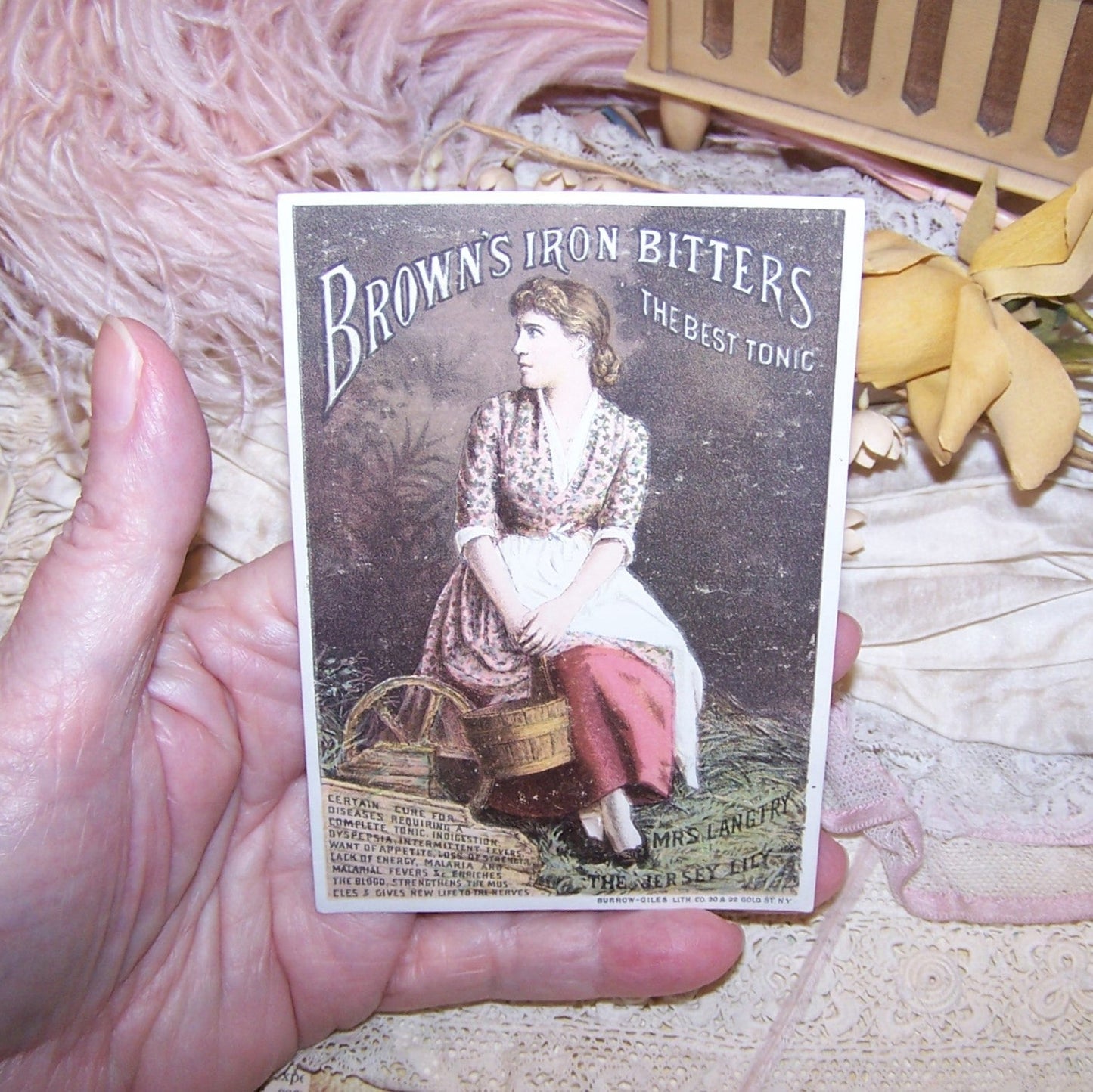 Antique Victorian Trade Card - Lily Langtry for Brown's Iron Bitters