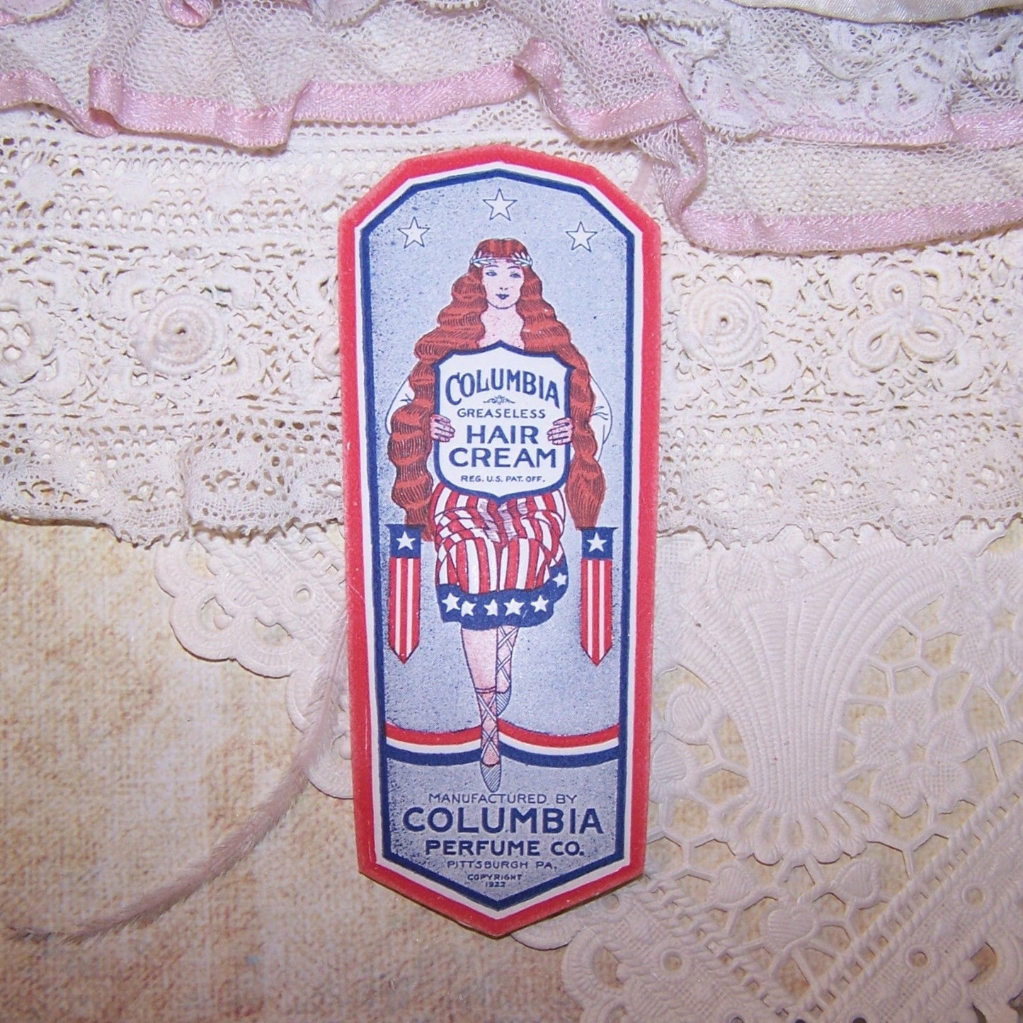 Set/3 Columbia Greaseless Hair Cream Labels - Image of Lady Liberty
