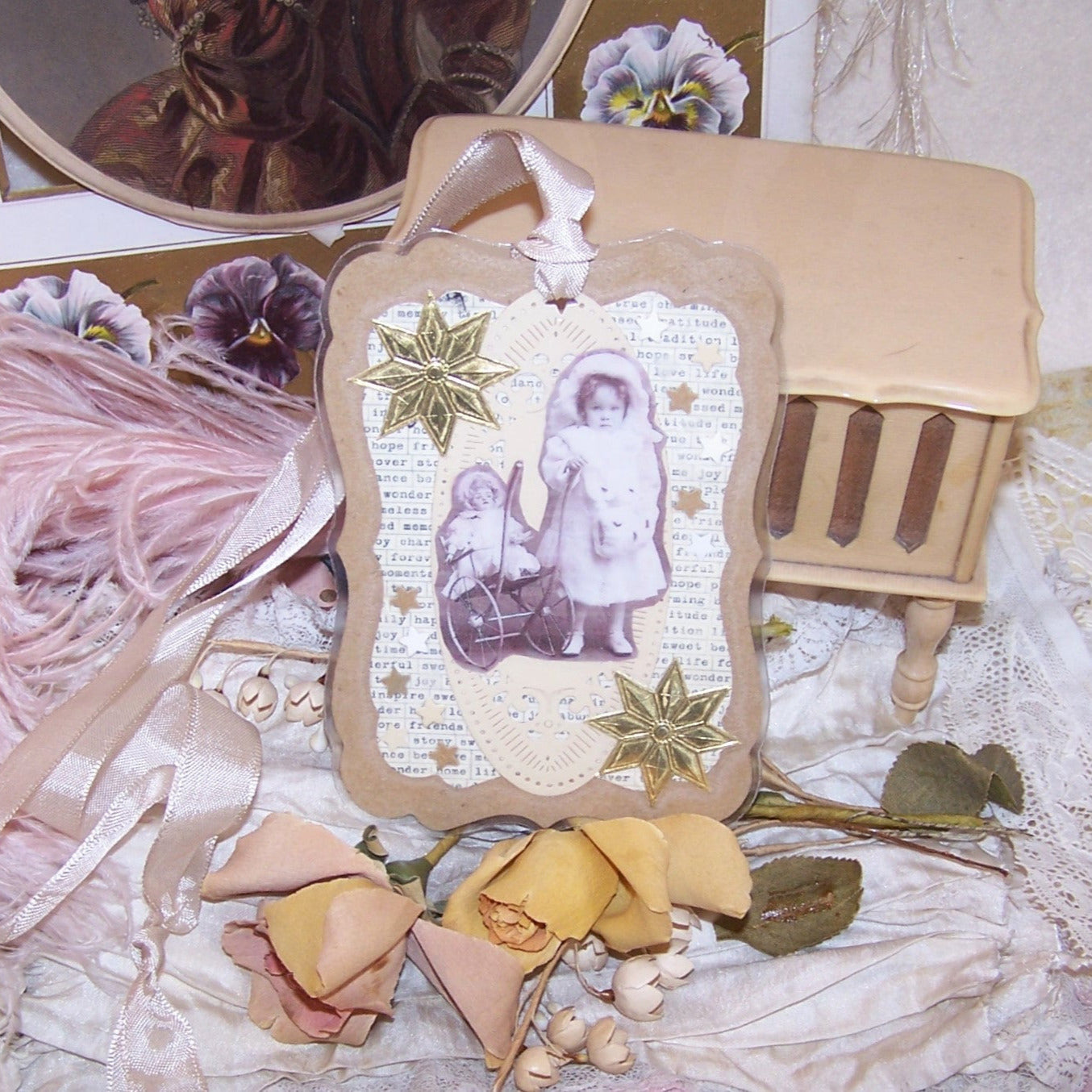 Mixed Media Gift Card Ornament or Package Tie | Merry Christmas