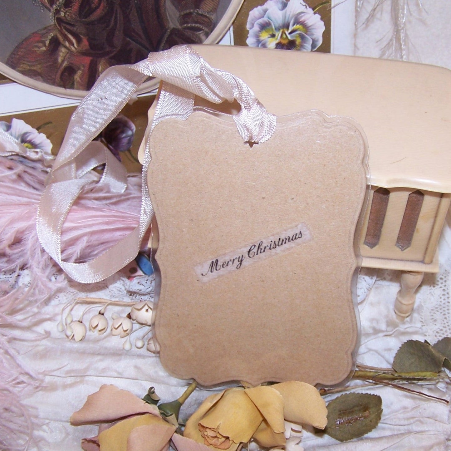 Mixed Media Gift Card Ornament or Package Tie | Merry Christmas