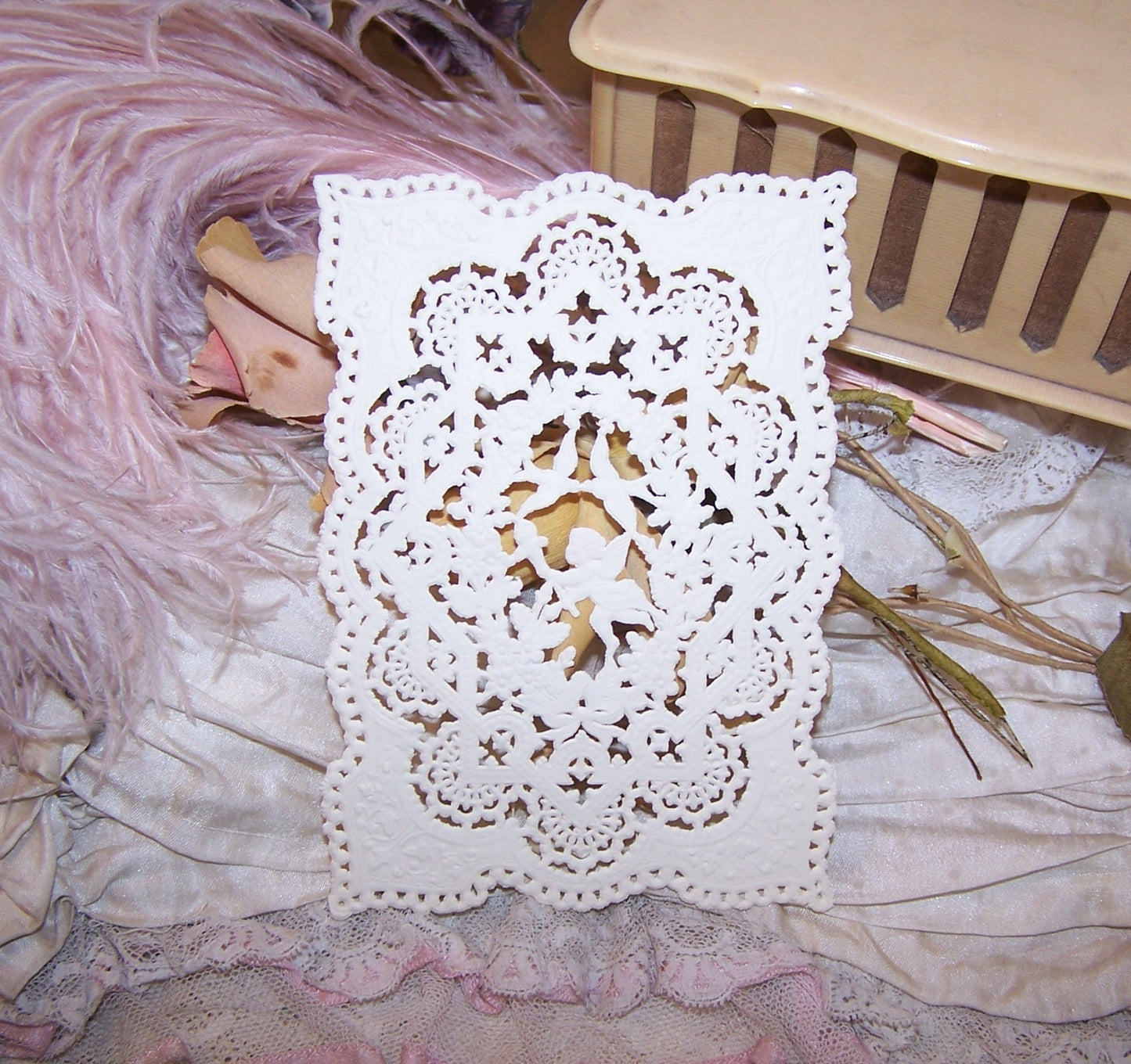 Genuine Antique Victorian Paper Lace - Angel and Turtle Doves