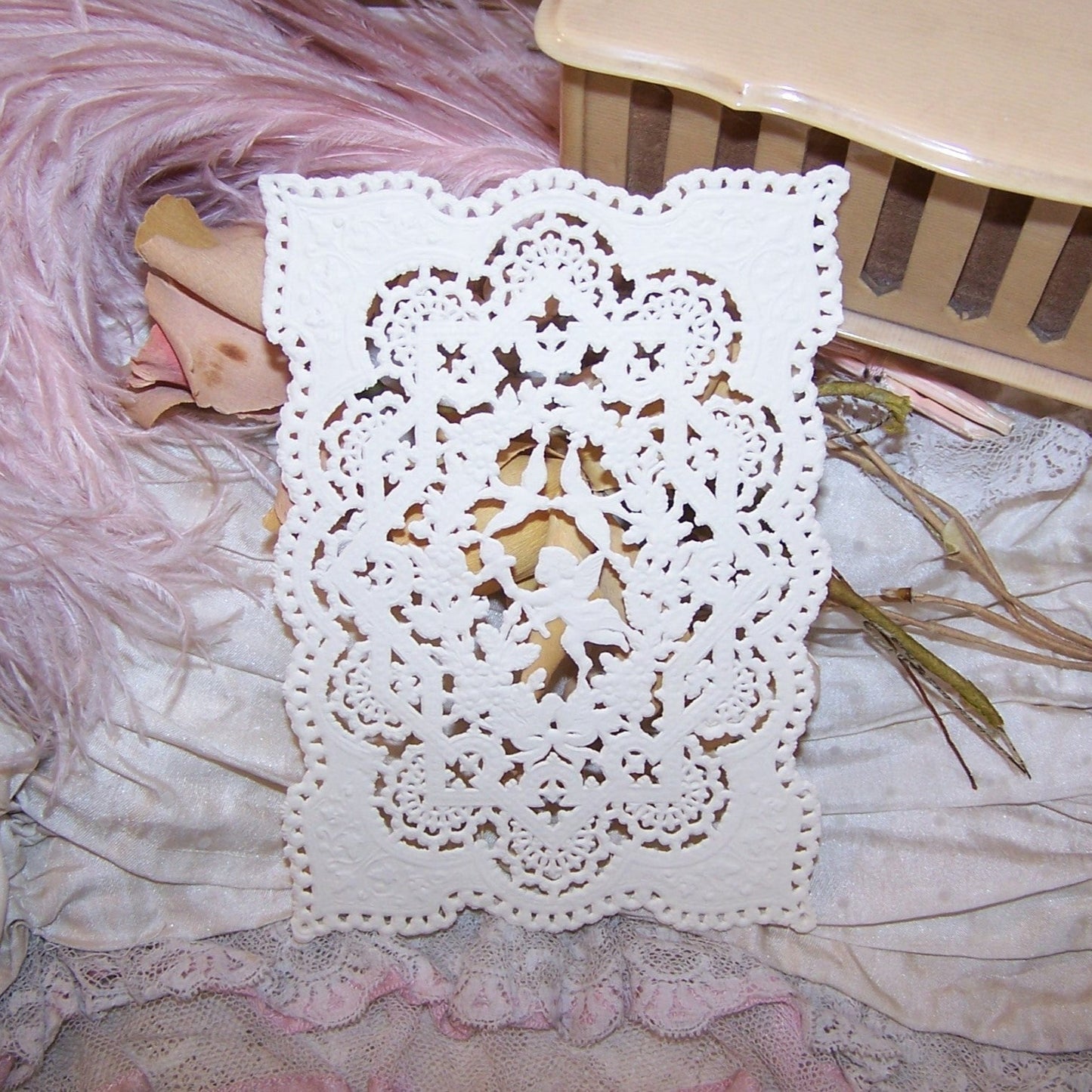 Genuine Antique Victorian Paper Lace - Angel and Turtle Doves
