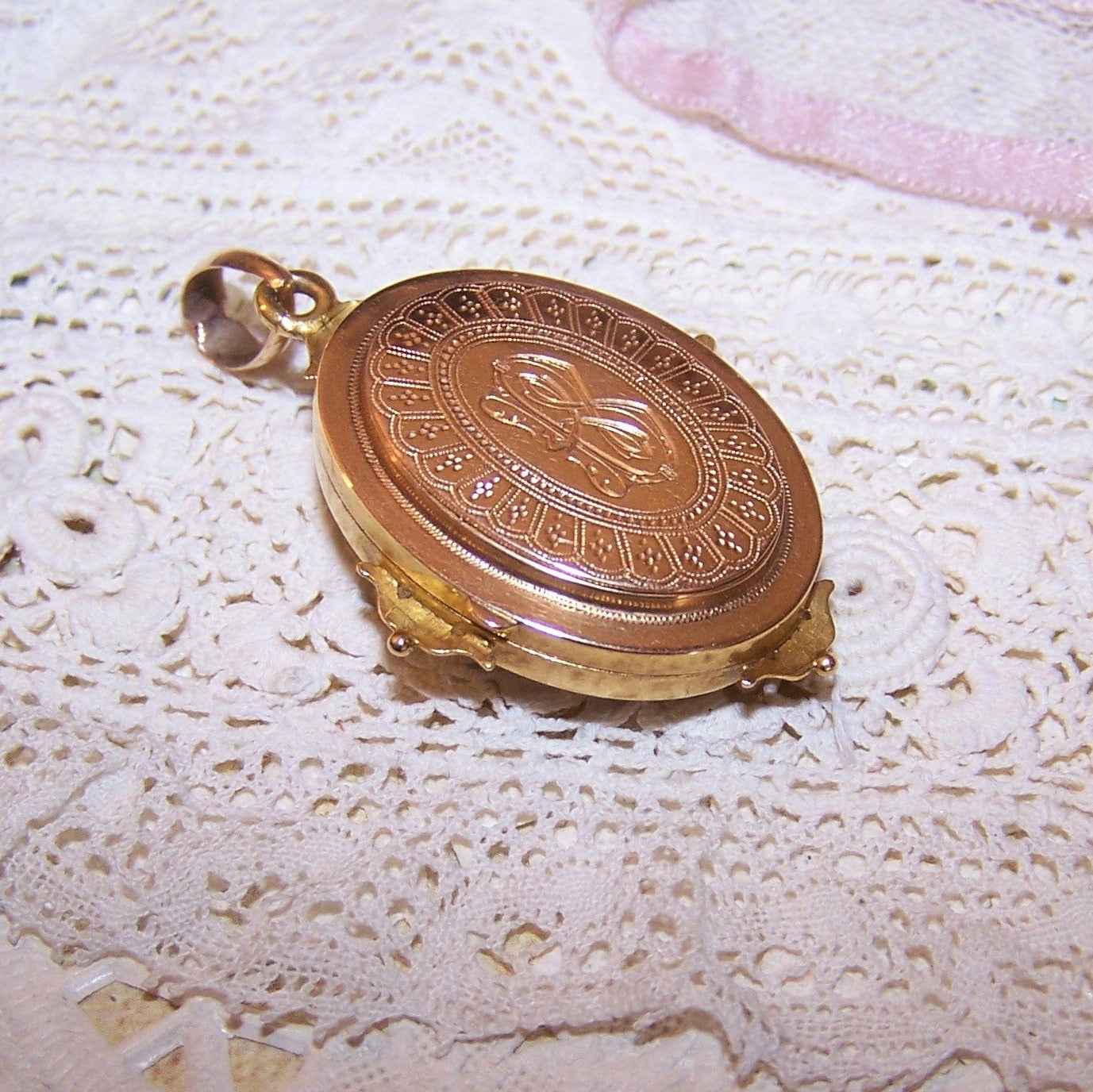 Antique Victorian 14K Gold Pearl Locket with Hand Painted Enamel Fairy