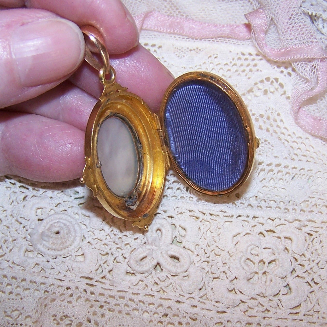 Antique Victorian 14K Gold Pearl Locket with Hand Painted Enamel Fairy