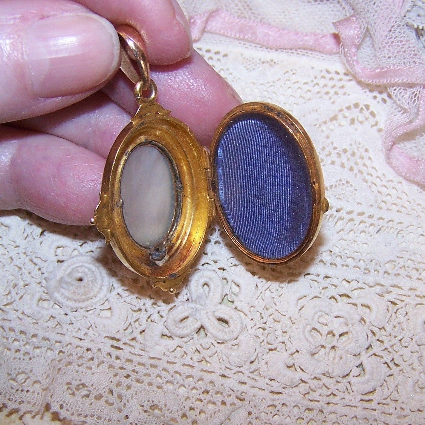 Antique Victorian 14K Gold Pearl Locket with Hand Painted Enamel Fairy