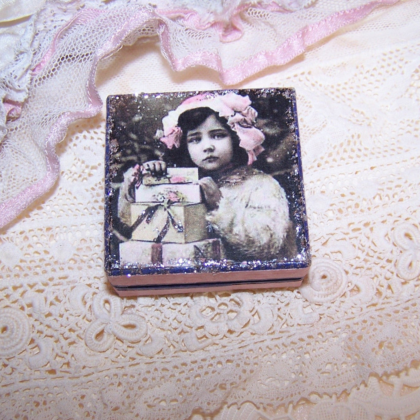 Repurposed Antique French Pharmacy Box | Little Girl in Pink