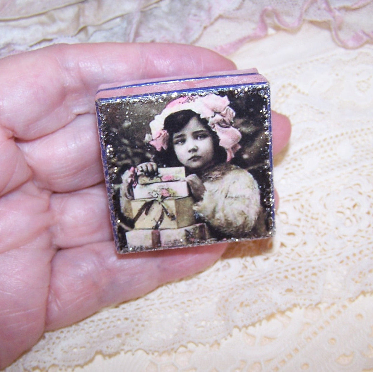Repurposed Antique French Pharmacy Box | Little Girl in Pink