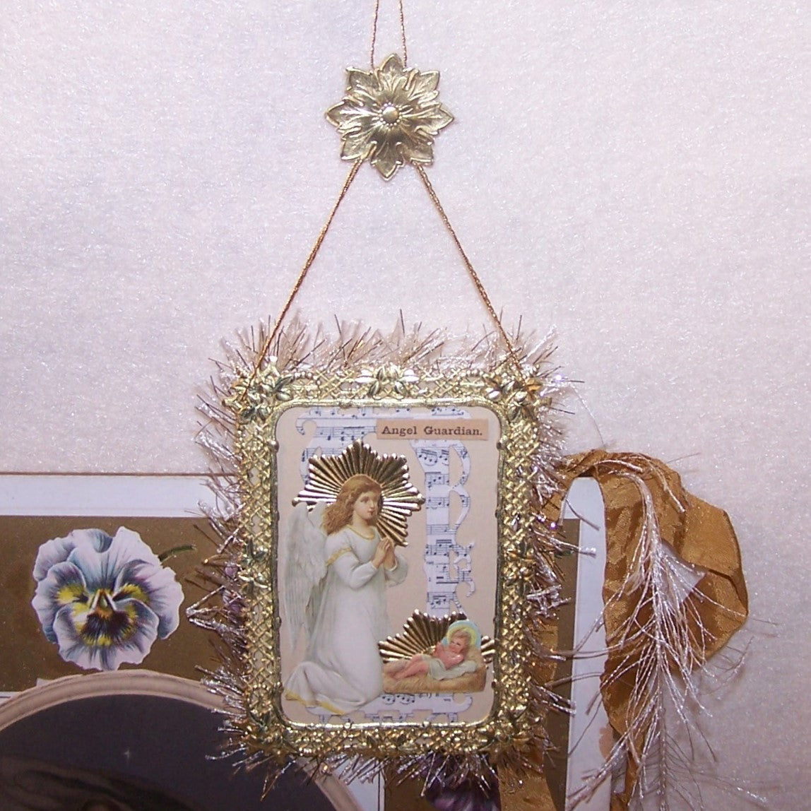 Mixed Media Gift Card or Ornament | Guardian Angel Watching Baby