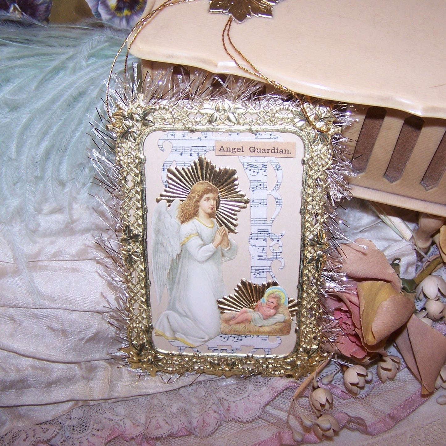 Mixed Media Gift Card or Ornament | Guardian Angel Watching Baby