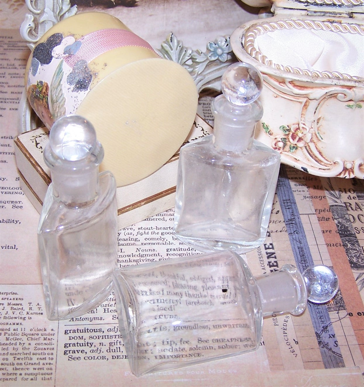 Repurposed Celluloid Perfume or Cologne Holder with Original Glass Bottles
