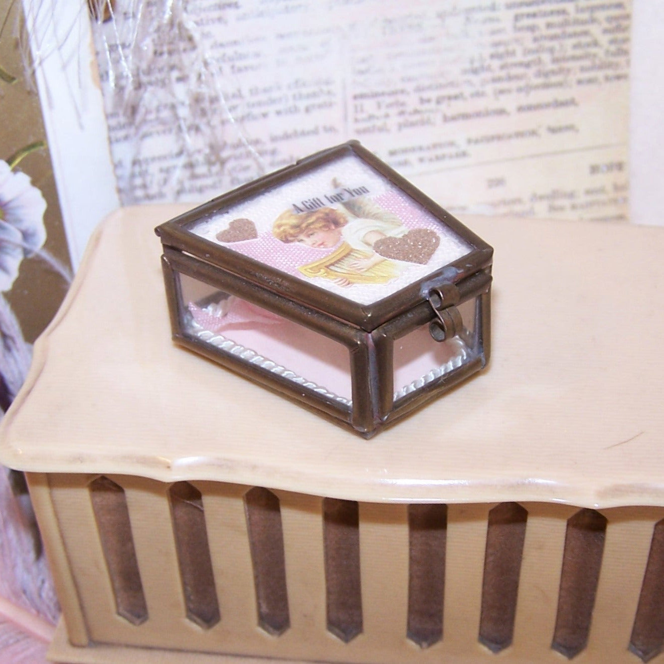 Repurposed Mixed Media Glass Trinket Box - A Gift for You