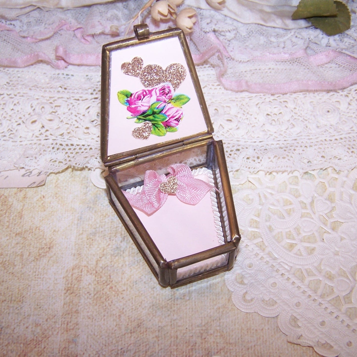 Repurposed Mixed Media Glass Trinket Box - A Gift for You