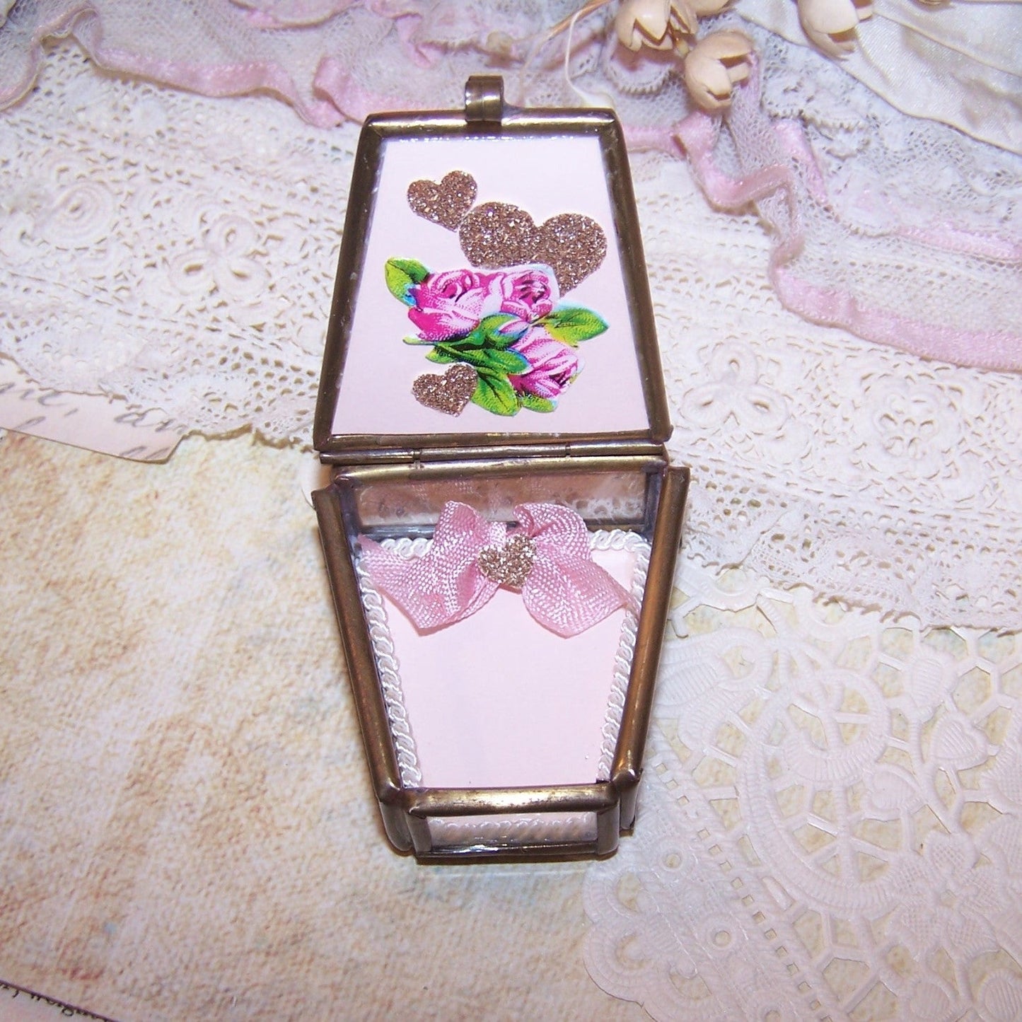 Repurposed Mixed Media Glass Trinket Box - A Gift for You