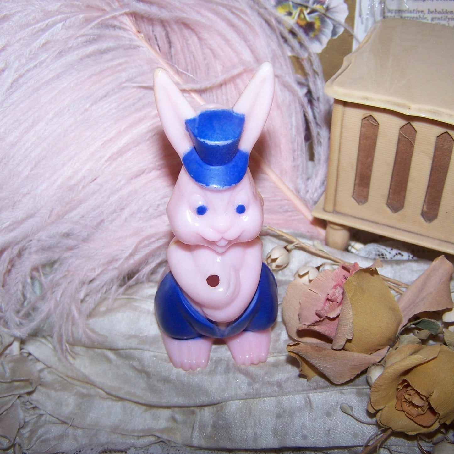 Vintage Pink / Blue Plastic Easter Bunny Rabbit Candy Container