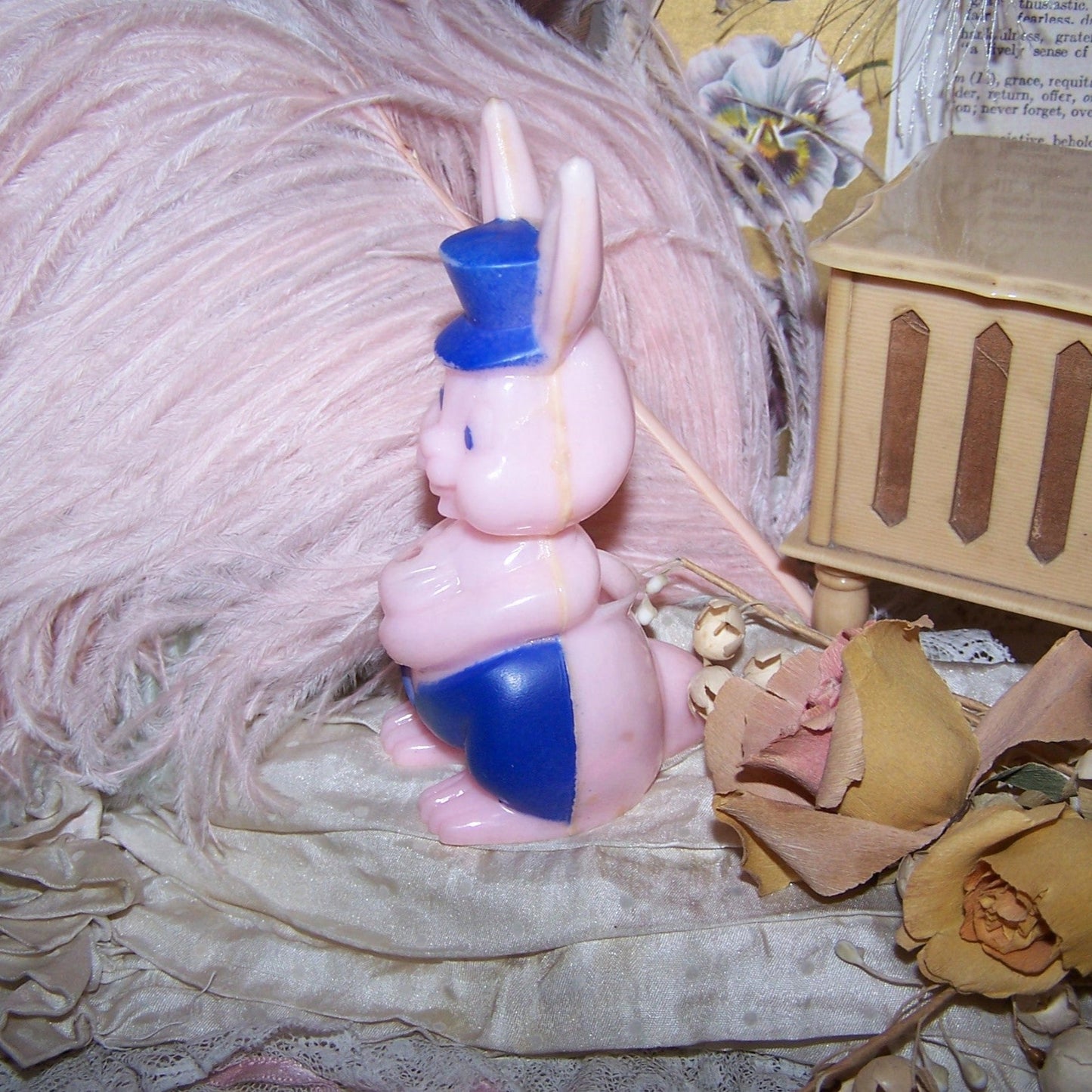 Vintage Pink / Blue Plastic Easter Bunny Rabbit Candy Container