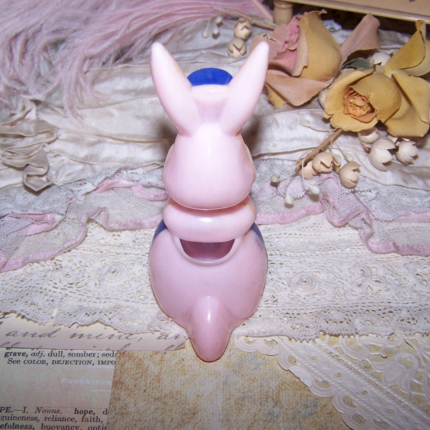 Vintage Pink / Blue Plastic Easter Bunny Rabbit Candy Container