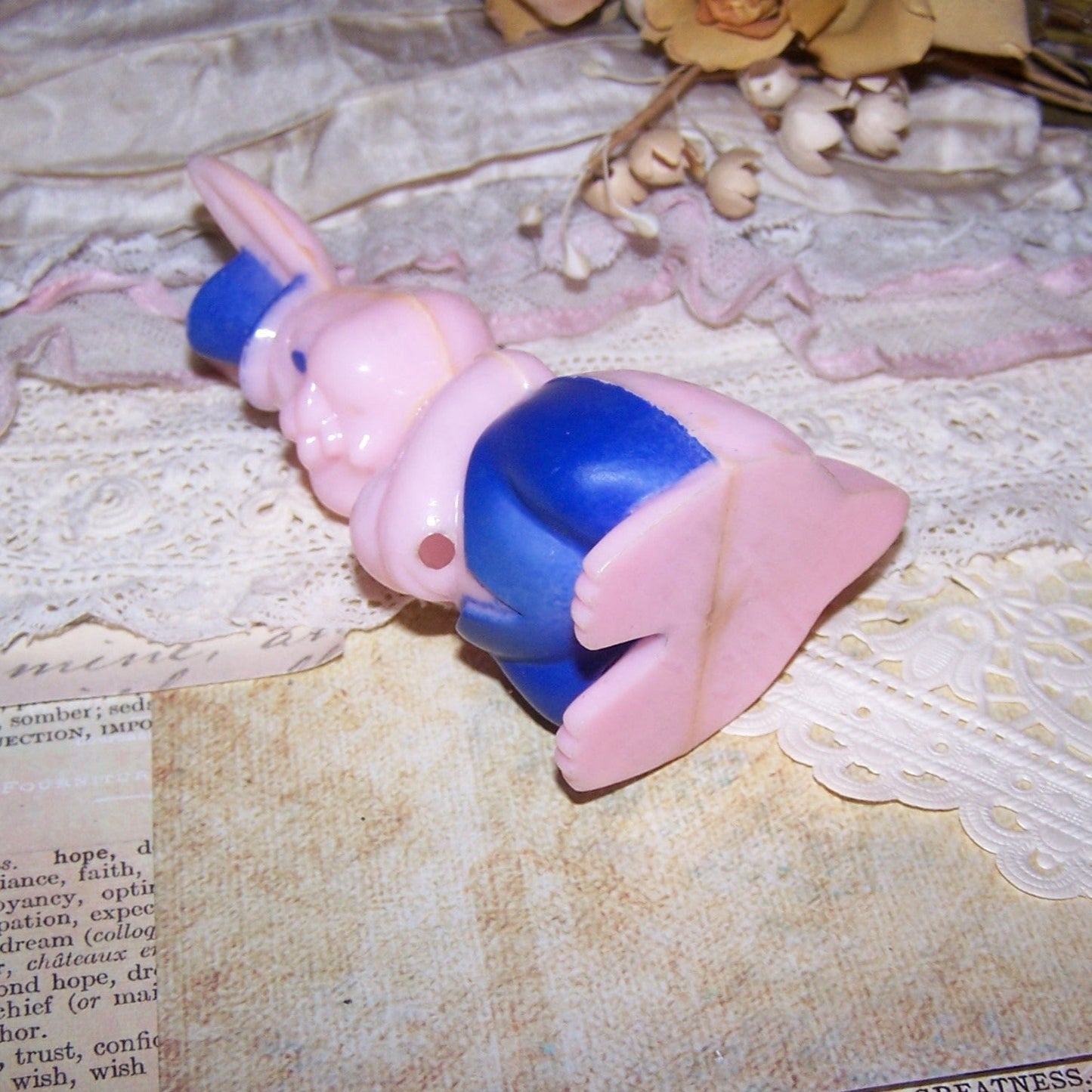 Vintage Pink / Blue Plastic Easter Bunny Rabbit Candy Container