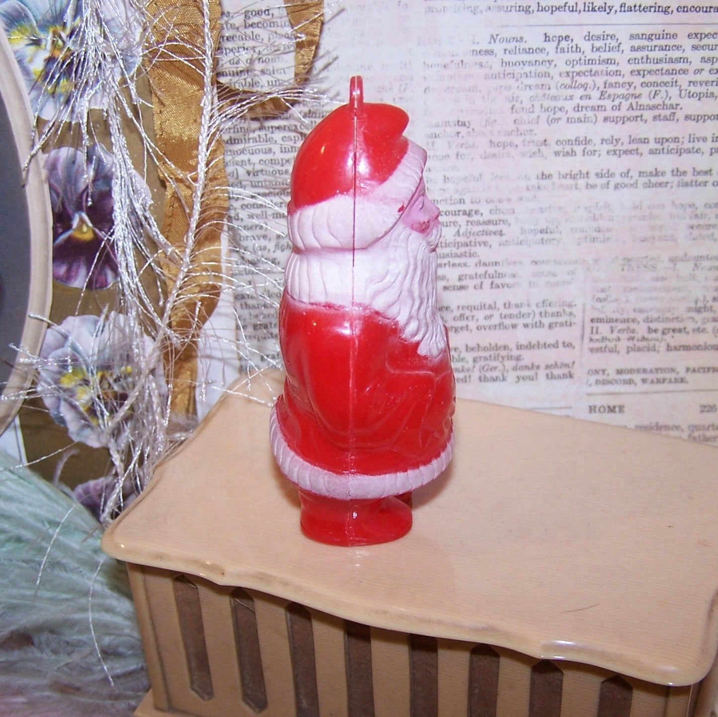 Vintage Red/White Hard Plastic Santa Claus Christmas Ornament