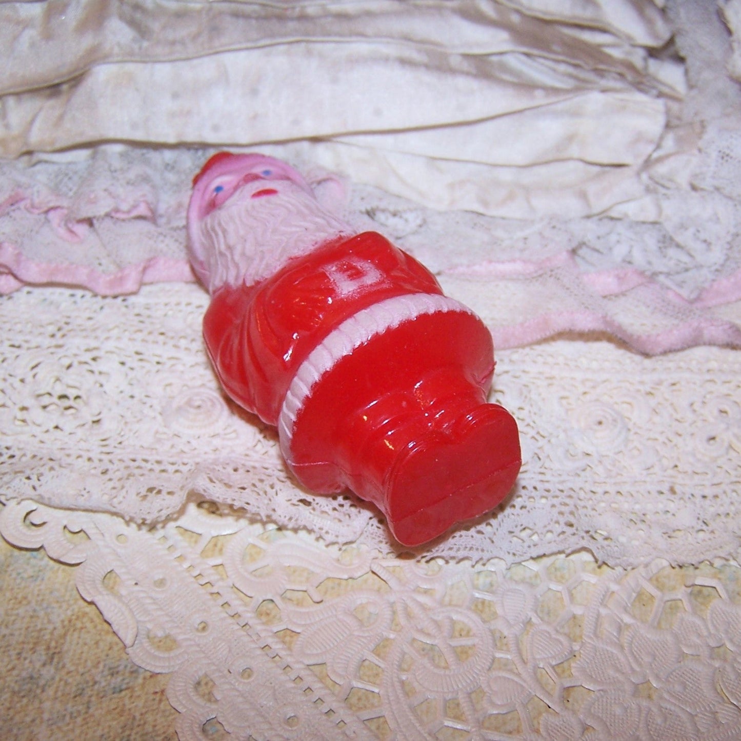 Vintage Red/White Hard Plastic Santa Claus Christmas Ornament