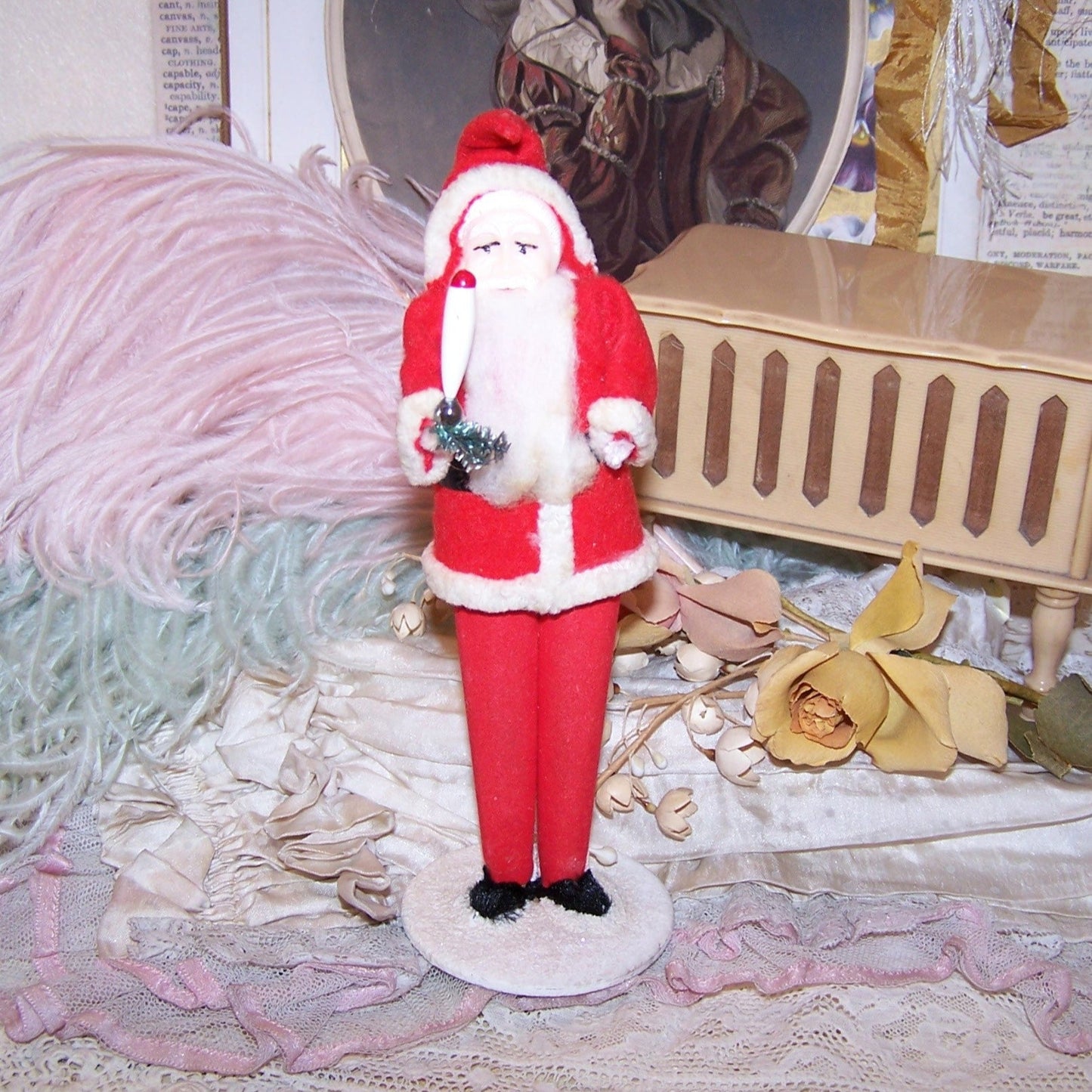 Vintage Made in Japan Plastic Face Santa Claus Standing Figure
