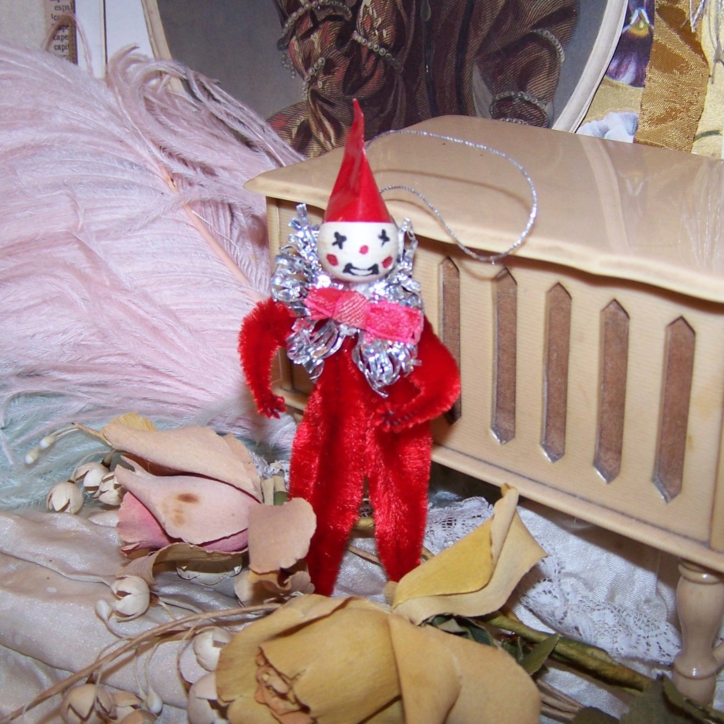 Made in Japan Repurposed Spun Cotton & Chenille Clown Ornament