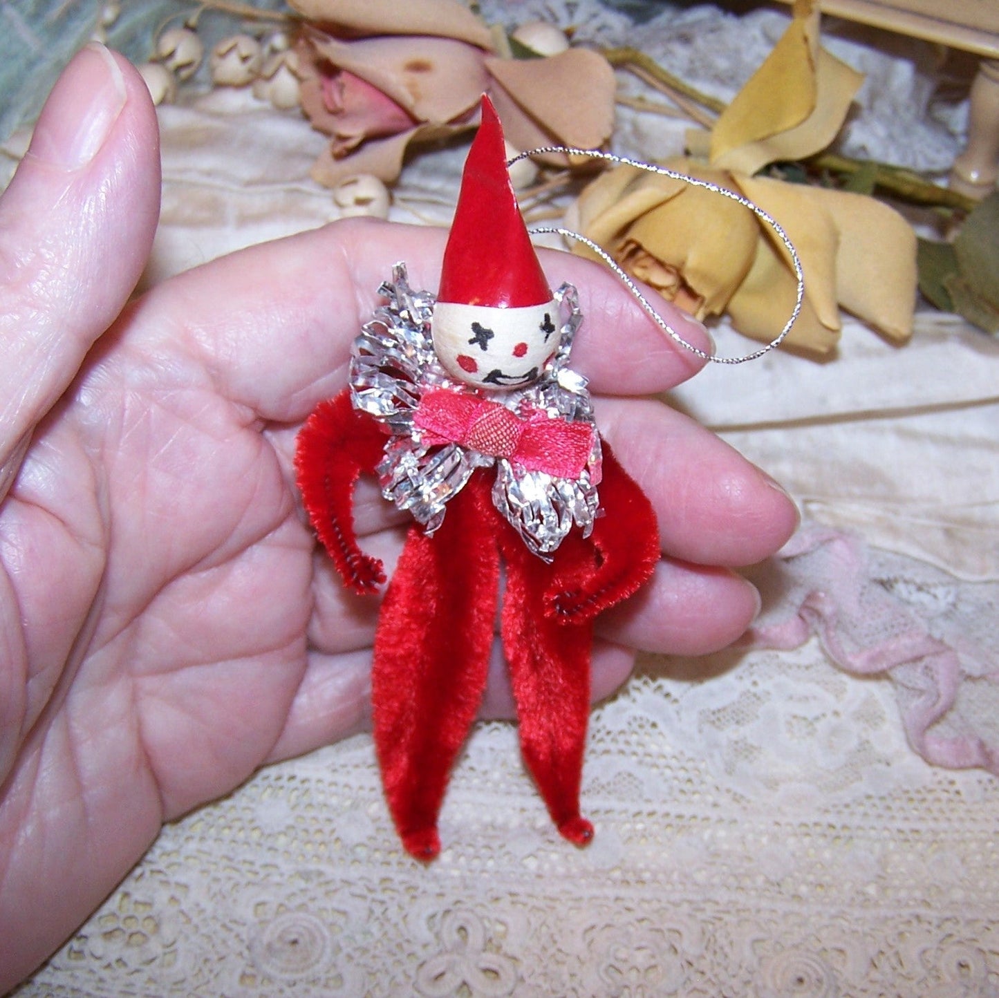 Made in Japan Repurposed Spun Cotton & Chenille Clown Ornament