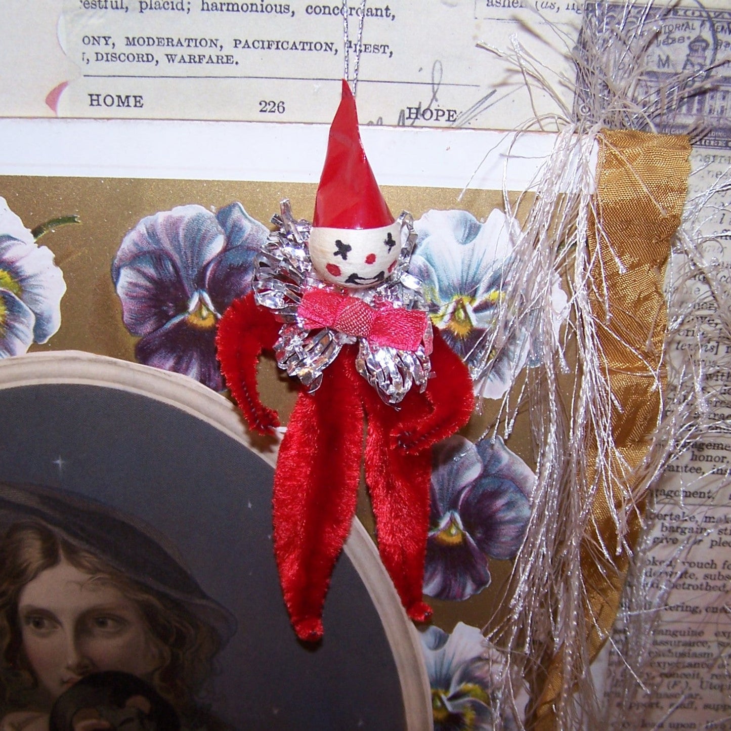 Made in Japan Repurposed Spun Cotton & Chenille Clown Ornament
