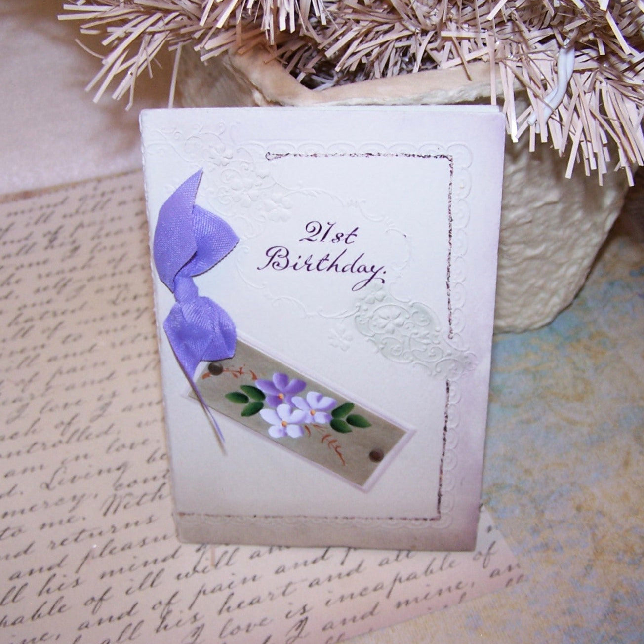 Repurposed 21st Birthday Greeting Card - Handpainted Florals