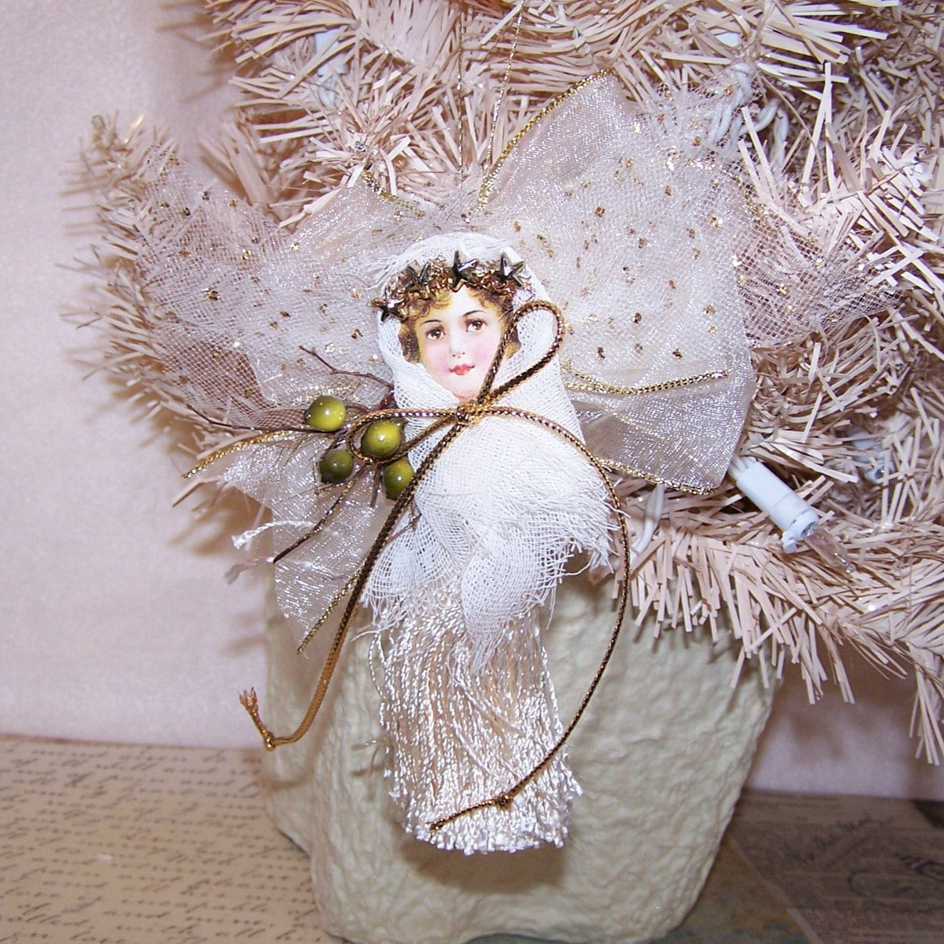 Victorian Revival Mixed Media Tassel Ornament - Gold Angel