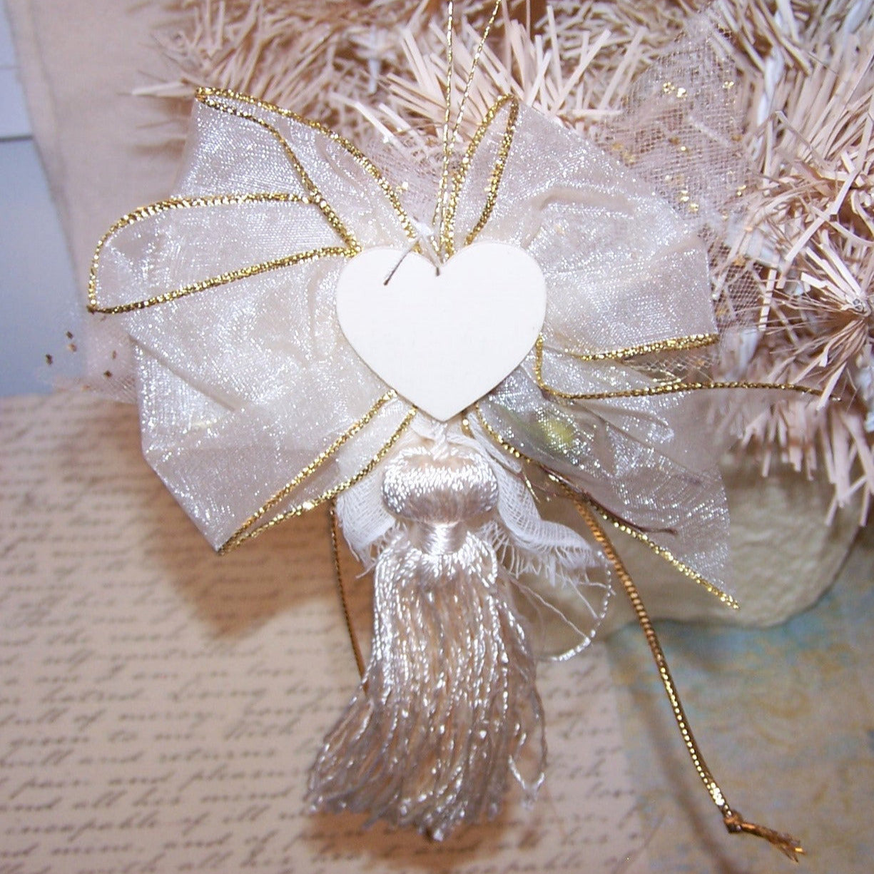 Victorian Revival Mixed Media Tassel Ornament - Gold Angel