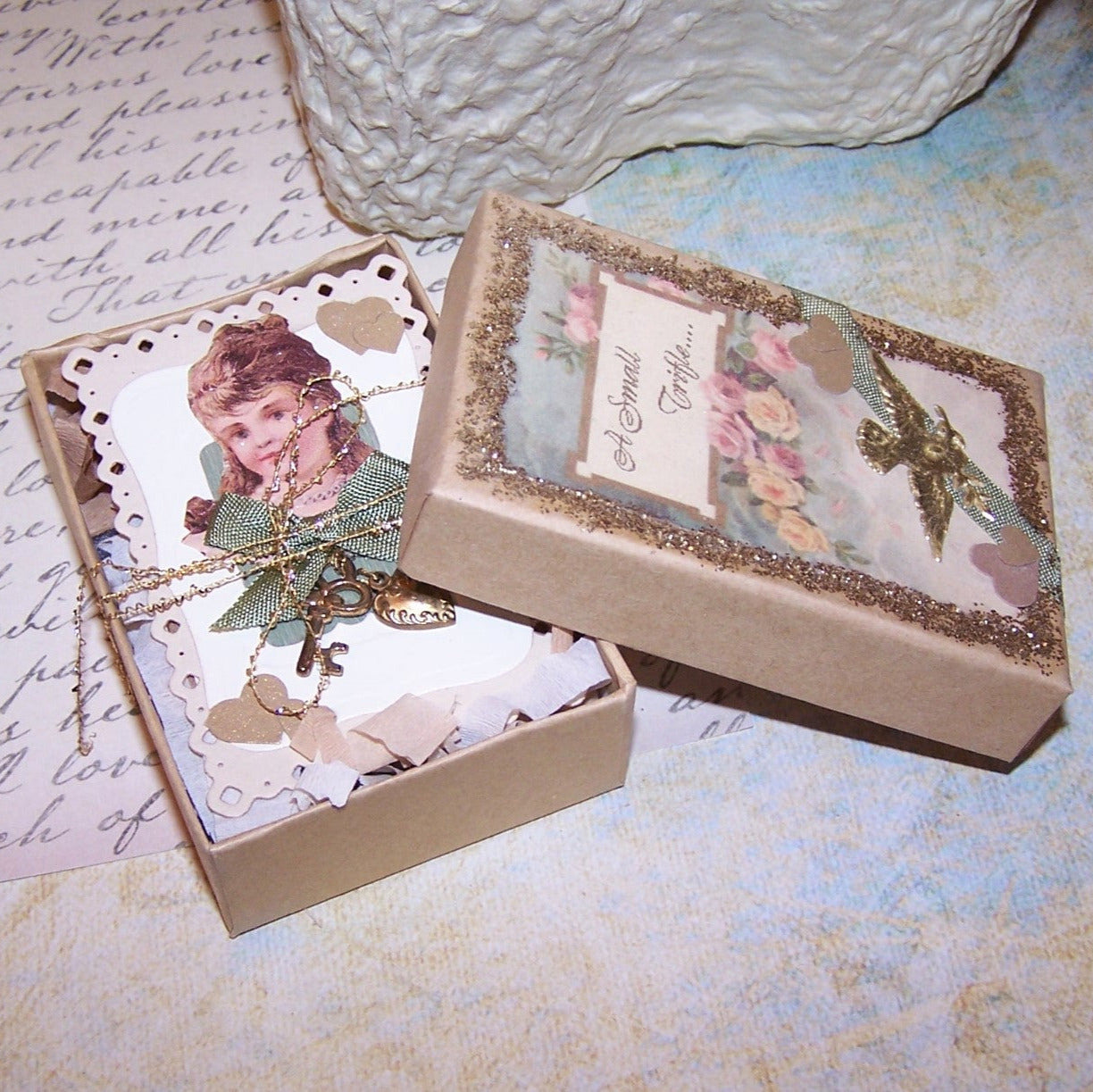 Victorian Inspired Gift Box - A SMALL TRIFLE with Gift Tag and Mini Charms