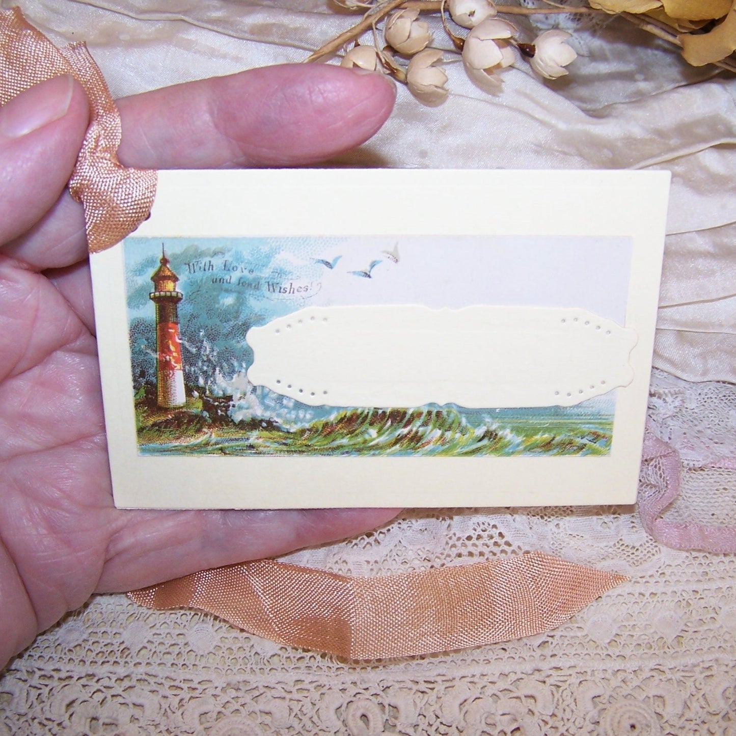 Mixed Media Gift Tag or Package Tie | WITH LOVE AND FIND WISHES