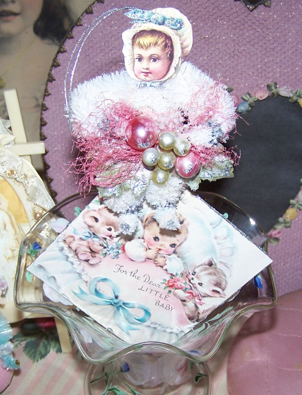For the Dear Little Baby - OOAK Mixed Media Ornament for the Newborn
