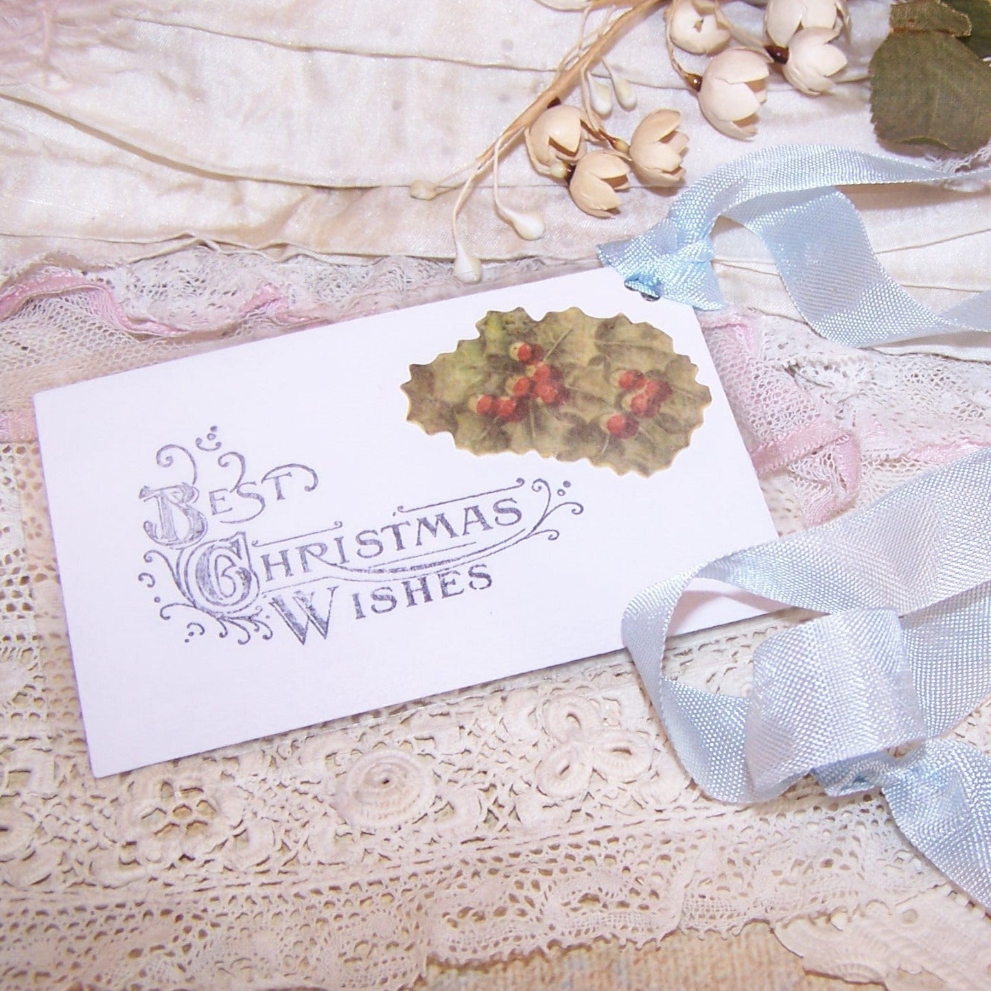 Mixed Media Gift Tag or Package Tie | Best Christmas Wishes