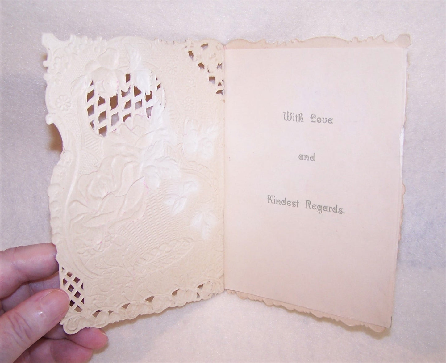 Antique Victorian Embossed Greeting Card - Hearty Greetings