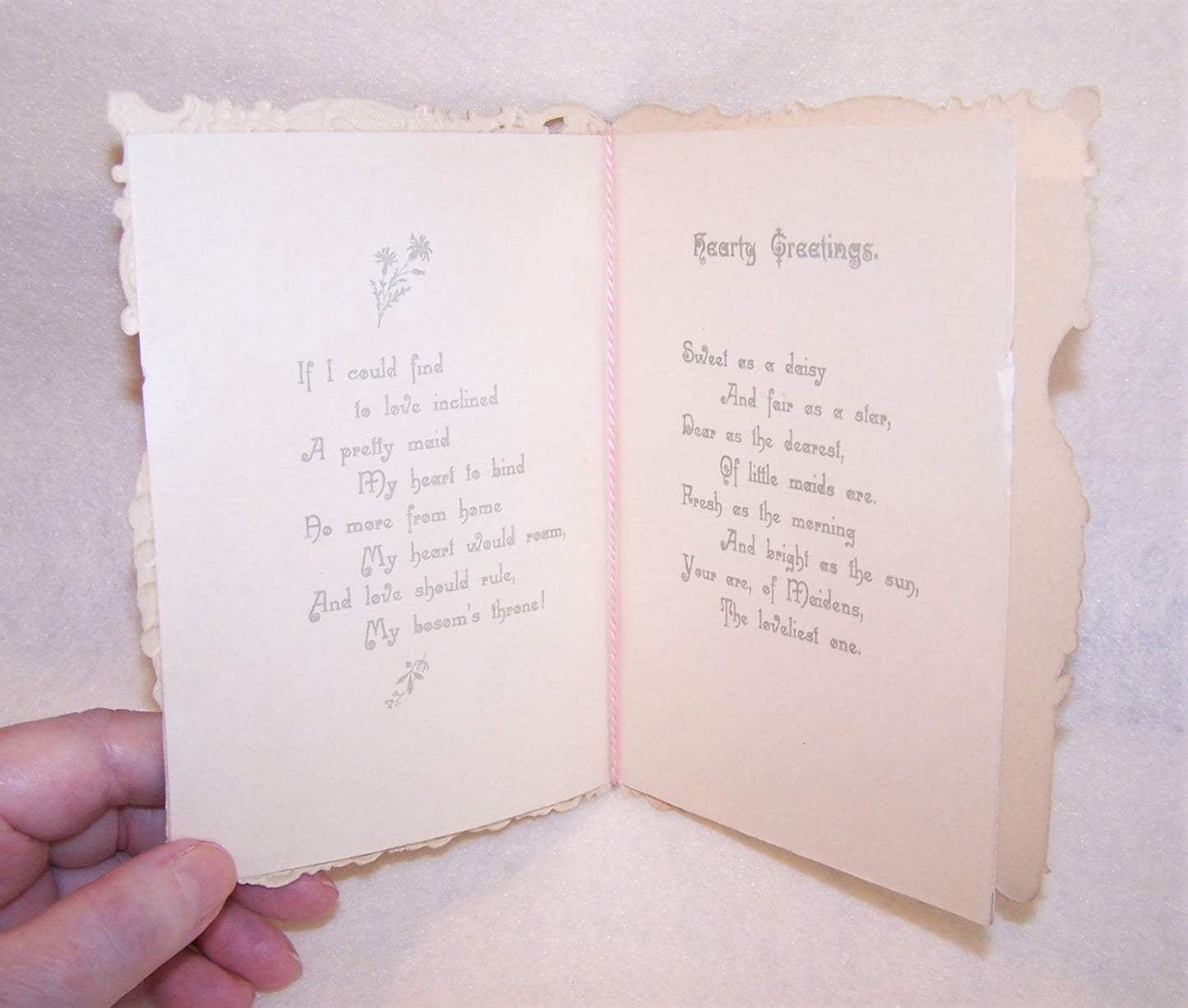 Antique Victorian Embossed Greeting Card - Hearty Greetings