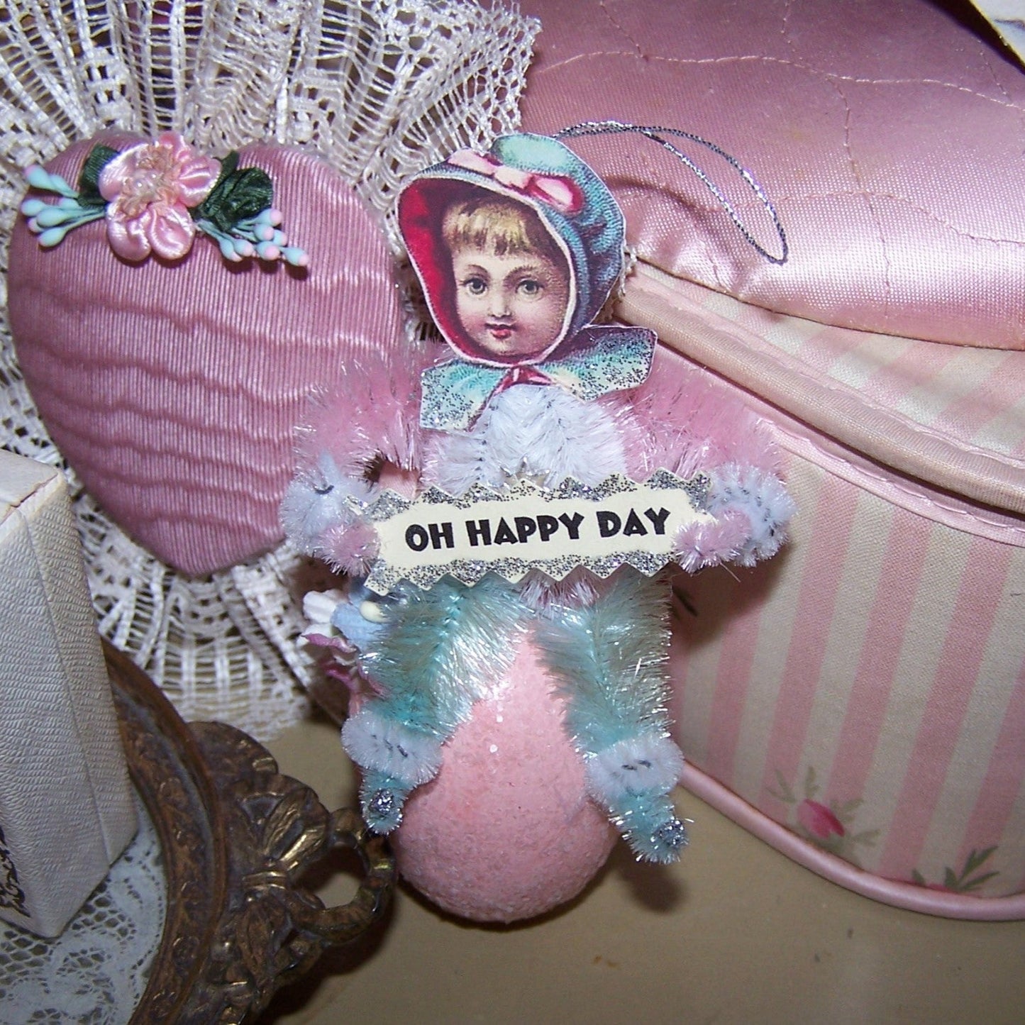 Victorian Revival Chenille Ornament | Girl in Bonnet - OH HAPPY DAY