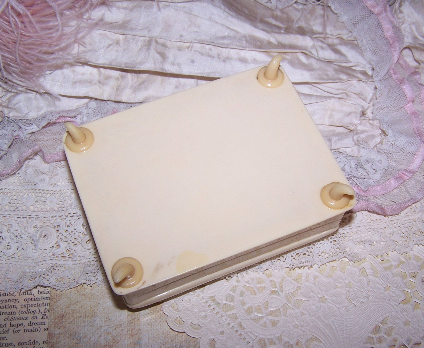 ART DECO Celluloid Jewelry Box - Purple Velvet Interior | 3 Ring Slot