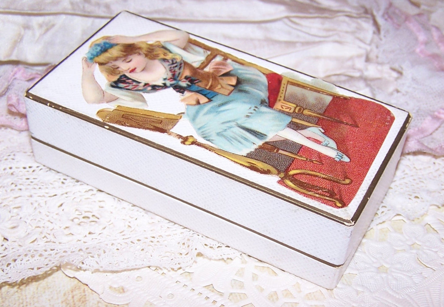 Antique Victorian Jewelry Box - Lady at Her Toilette