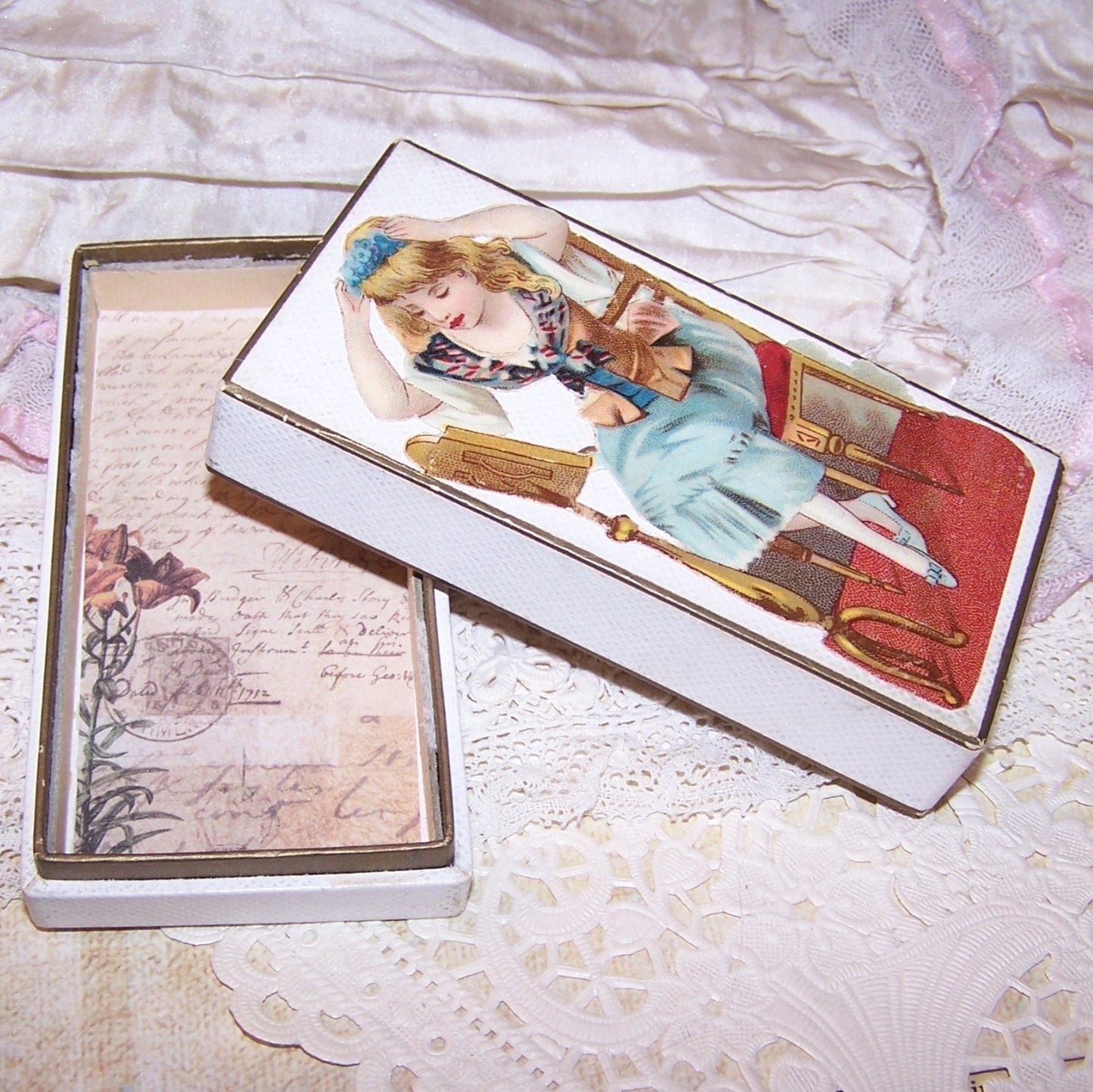 Antique Victorian Jewelry Box - Lady at Her Toilette