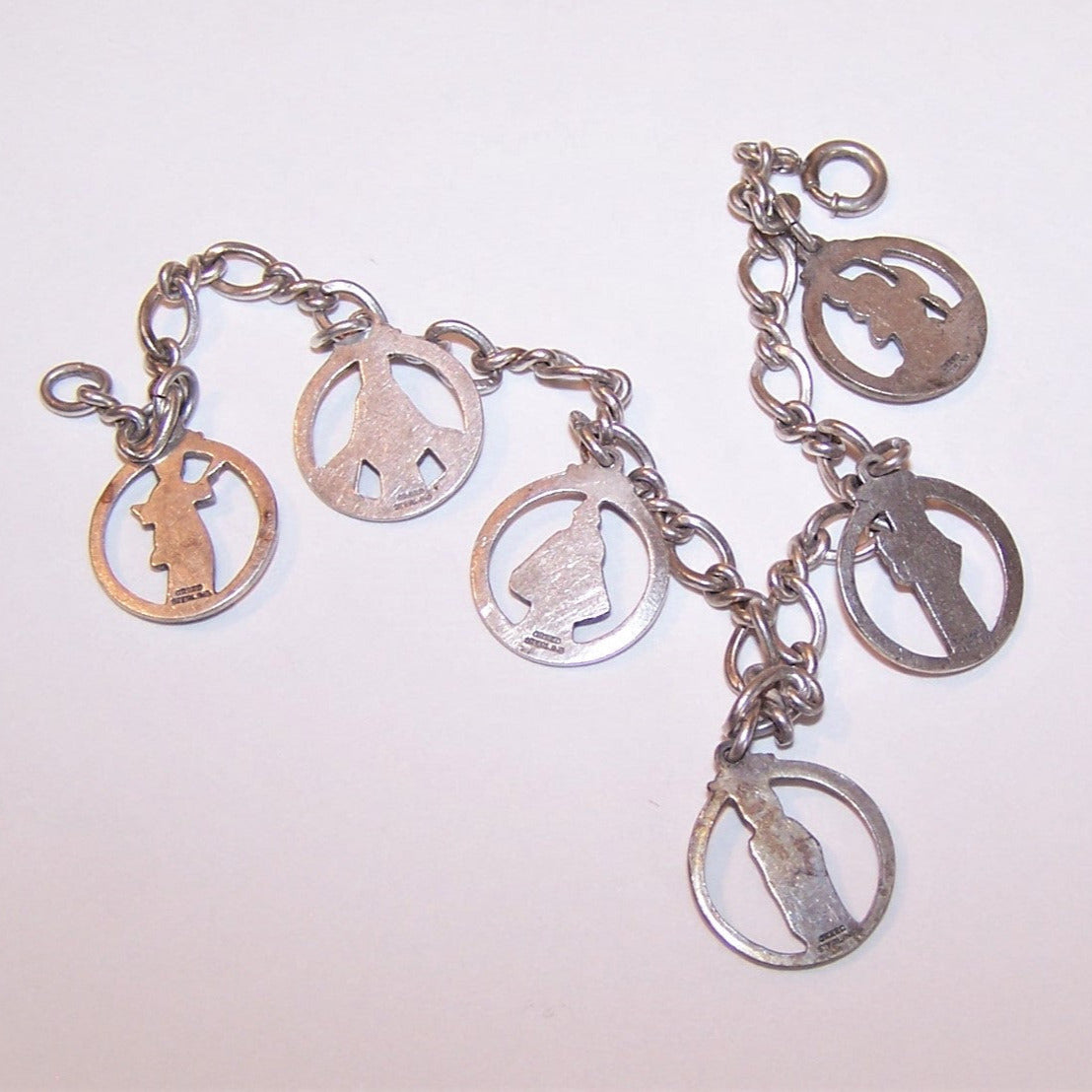 Creed Sterling Silver 7" Charm Bracelet with 6 Religious Saints Charms
