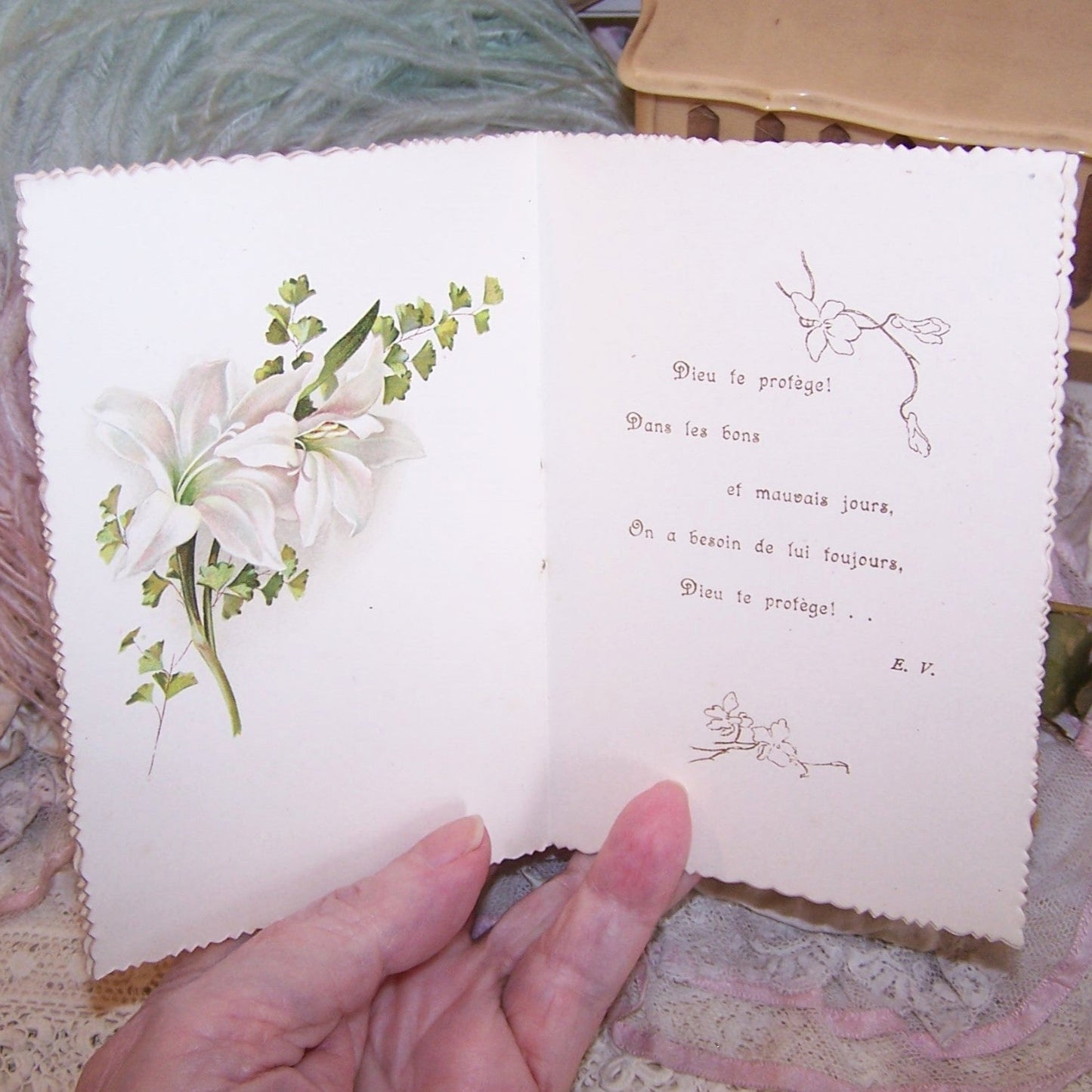 Antique French Softcover Booklet with Chromos - Dieu te Protege | God Protect You