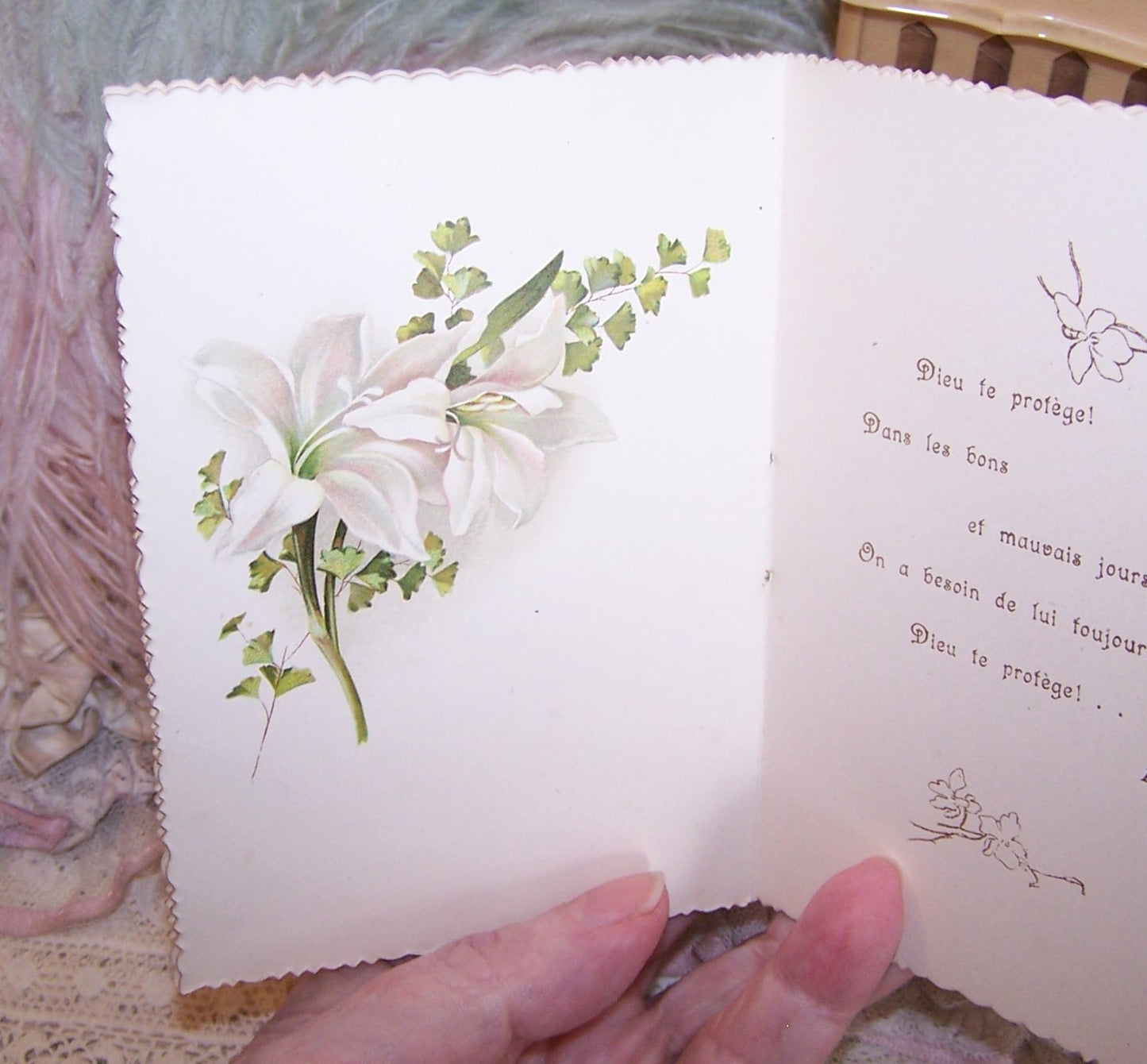 Antique French Softcover Booklet with Chromos - Dieu te Protege | God Protect You